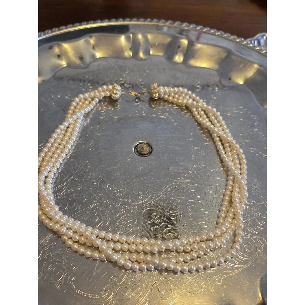 Vintage Four Strand Of Pearls With Silver Clasp